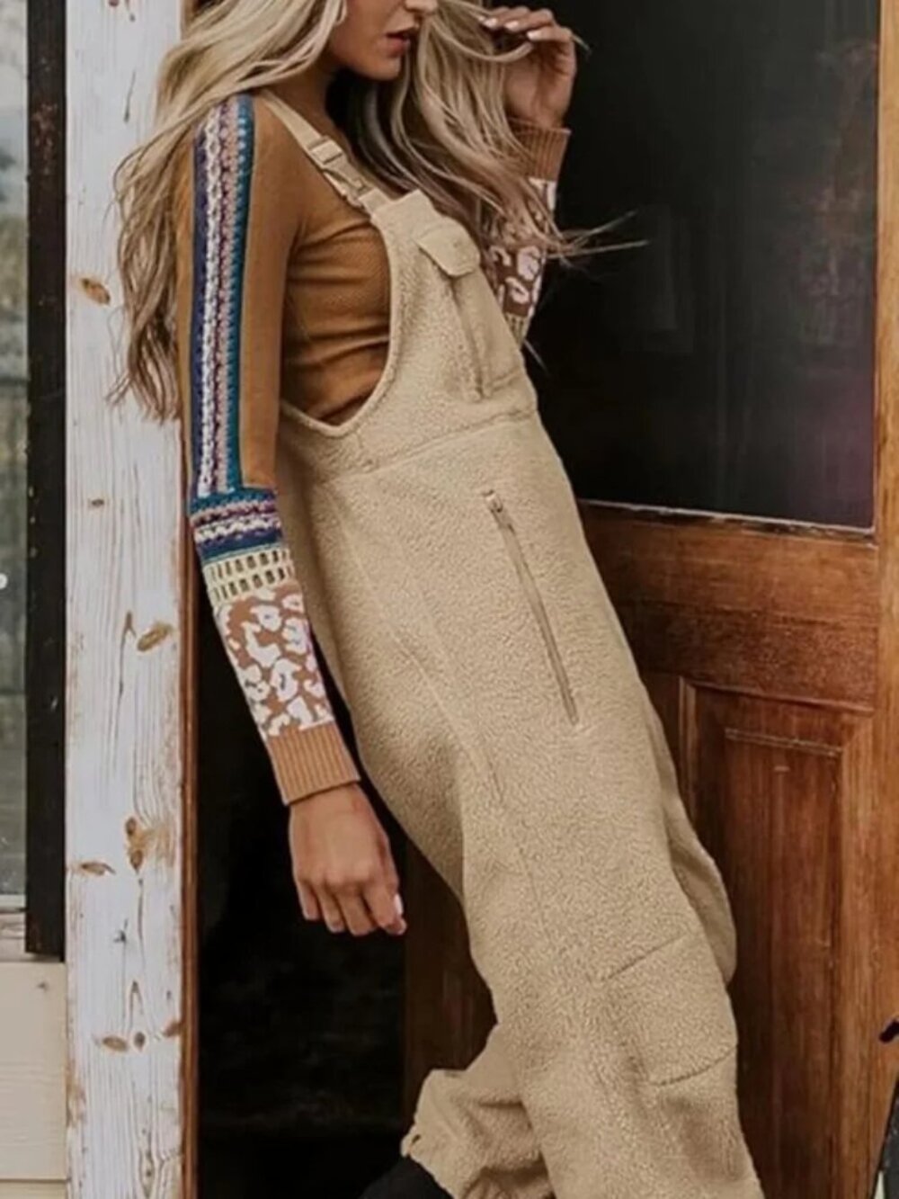 Mountain Cabin Khaki/Beige Fleece Overalls